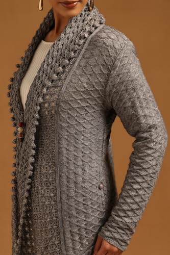 Soch Womens Grey Acrylic Crochet Winter Shrug