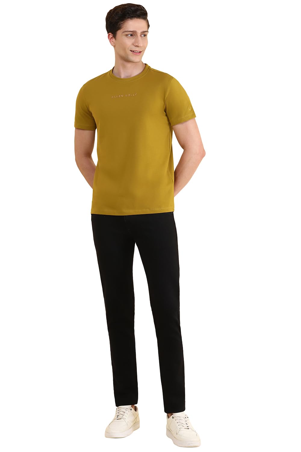 Allen Solly Men Khaki Solid Crew Neck T-Shirt