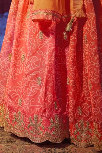 AG Clothing Women's Organza Semi Stitched Lehenga Choli With Dupatta | BAndhani Digital Print With Sequin Embroidery Pattern | Traditional, Wedding, Ethnic Wear Lehenga (AD-SV2-Orange)