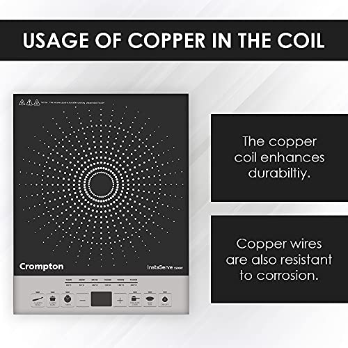 Crompton Greaves Instaserve 2000 W Induction Cooktop, Black and Silver, Medium