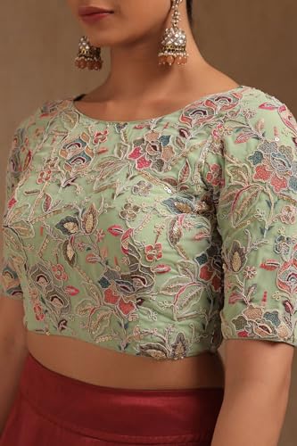 Soch Womens Light Green Georgette Embroidered Padded Blouse with Sequins