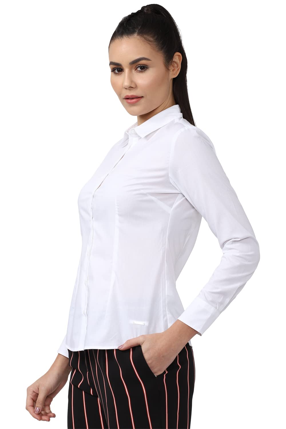 Van Heusen Women's Solid Regular Fit Shirt (VWSFCRGBU86024_White XS)