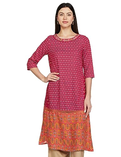 W for Woman Dark Pink Boat Neck Kurta with Thread Embroidery_22FEW17481-117940_L