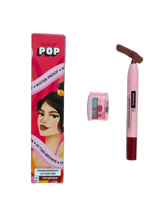 SUGAR POP Matte Lip Crayon - 01 Tan Brown – 4.2 gm – Transferproof & Smudgeproof Lip Crayon, Long Lasting, Vegan, Paraben Free l Lipstick for Women