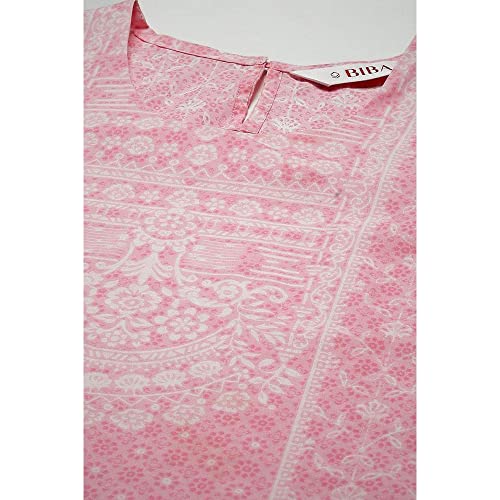 Biba Women's Cotton Printed Straight Salwar Kurta Dupatta (Skdassorted8740_Pink_38)