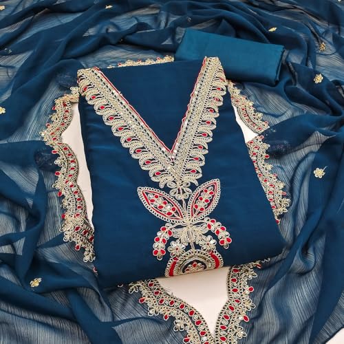 Leeli Peeri Designer Women's Soft Silk With Embroidery Work Unstitched Dress Material