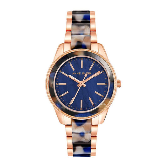 Anne Klein New York Analog Women's Watch - AK3214RGNV (Blue Dial Rose Gold Colored Strap)