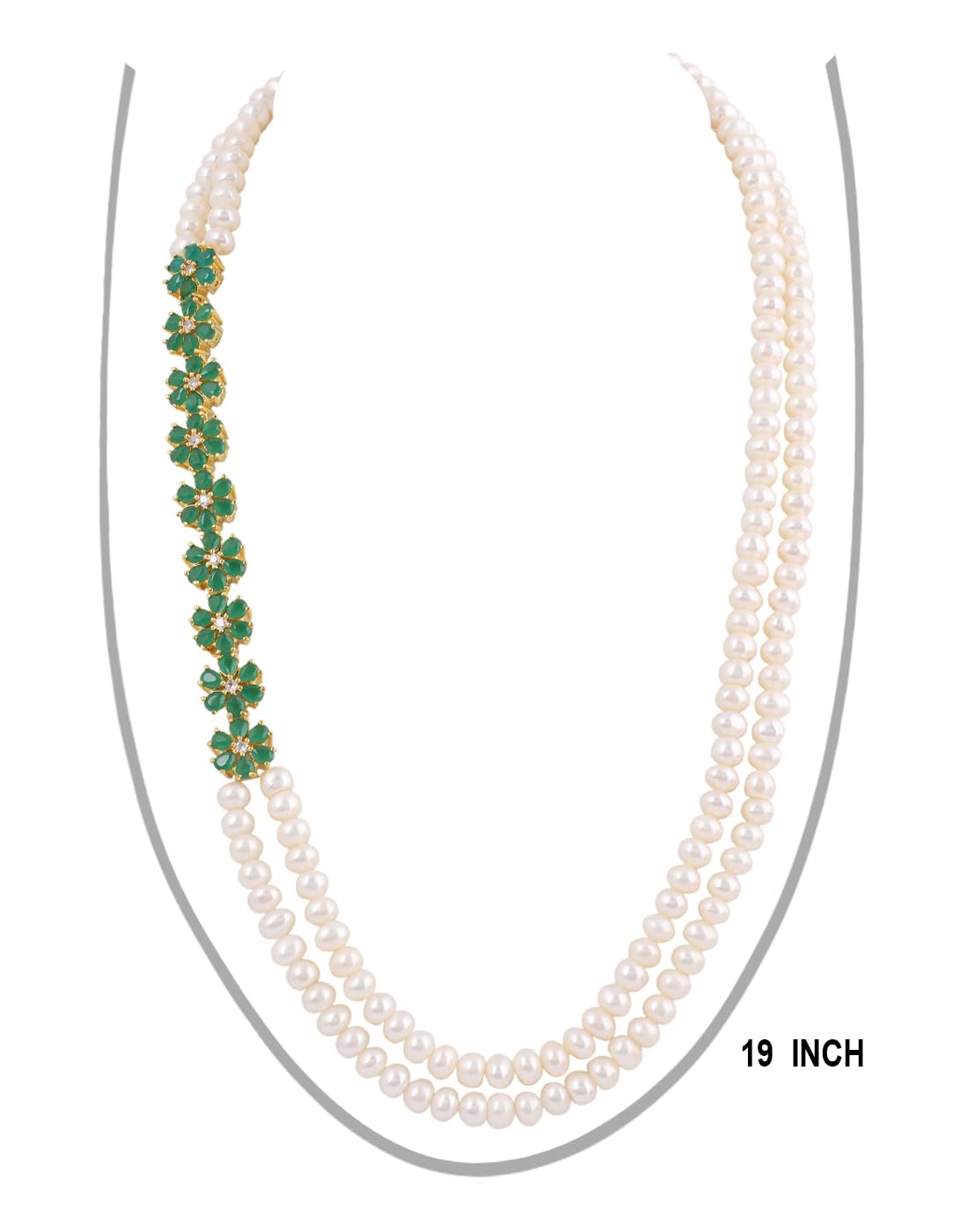 Real Natural Fresh Water Pearls Flower Necklace Set With Certificate For Women Girls (Green)