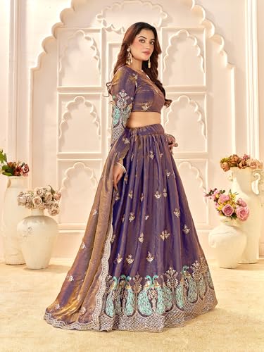 PURVAJA Women's Purple Fendi Silk Semi-Stitched Lehenga choli (LC369-Free Size)