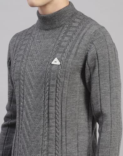 Monte Carlo Mens Grey Solid Turtle Neck Full Sleeve Wool Blend Casual Sweater (1239158TN-1042-44)