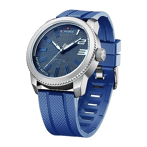 NAVIFORCE Sport Waterproof Watches for Students Boys Men, Silicone Band Watch with Second Hand, Blue, sport