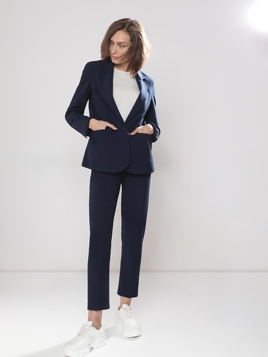 VERO MODA Womens Slim Fit High Rise Trouser Dark Navy