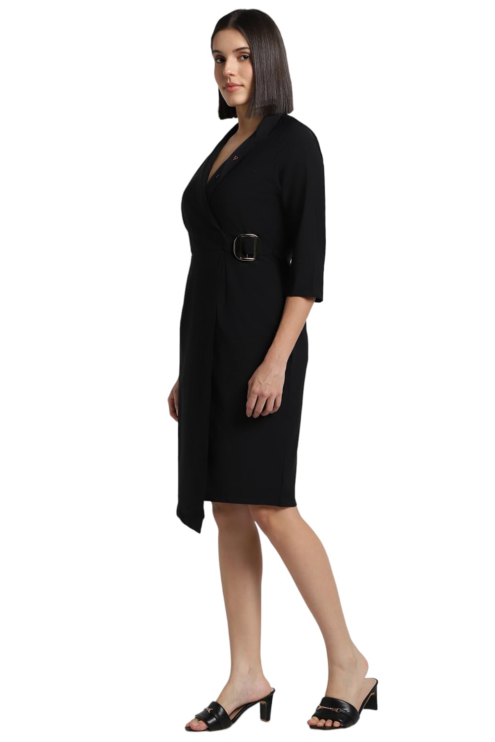 Allen Solly Women's Wool Blend Modern Knee Length Dress (AHDRWRGFT79258_Black