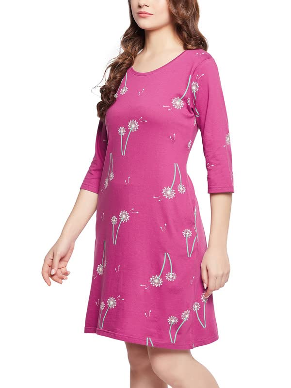 Clovia Women's Cotton Pretty Florals Short Night Dress (NS1489A15_Purple_1_M)
