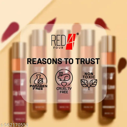 RED 4 Lip Love Ma tte Liquid Lipstick | Transfer Proof | Smooth Texture | Hydrating | Long Lasting | Water-proof Full Coverage Liquid Lipstick (207,7ml)