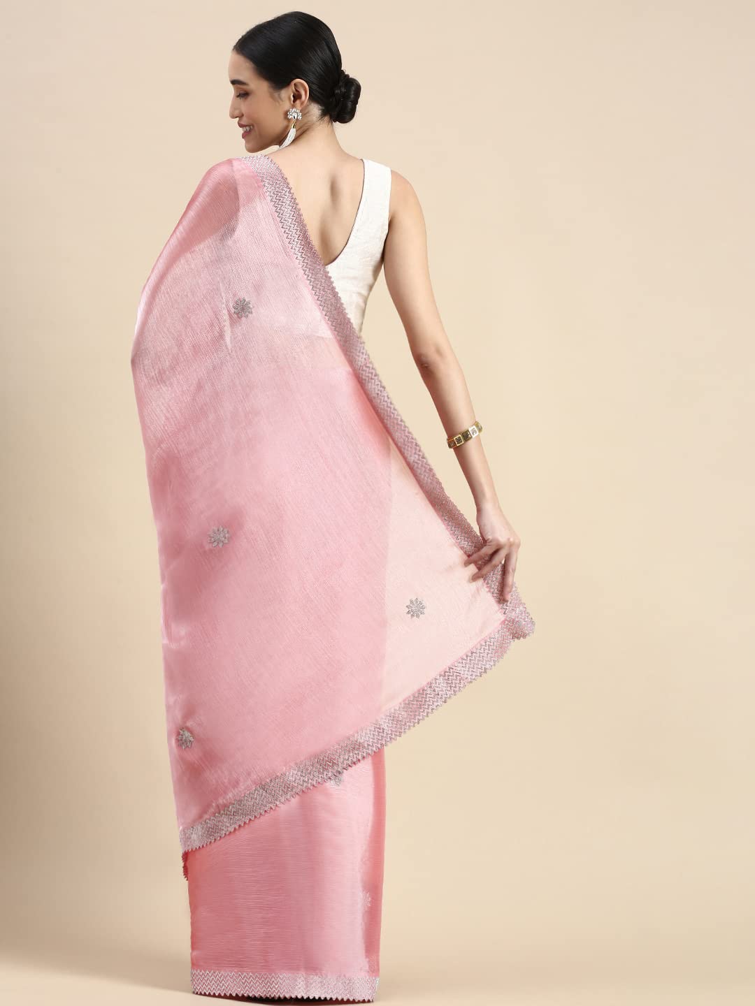 MOHEY Women's Saree, Suitable for Party, Anniversary & Wedding Sari for Women, All Over Boota, Bordered Chiffon (Pink)