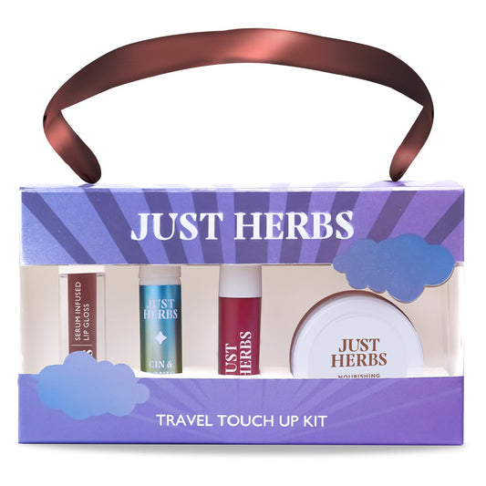 Just Herbs Travel Touch Up Kit Lightweight and Travel Friendly Gift Set of (Liquid Lipstick, Perfume, Lip Cheek Tint & Lip Gloss)