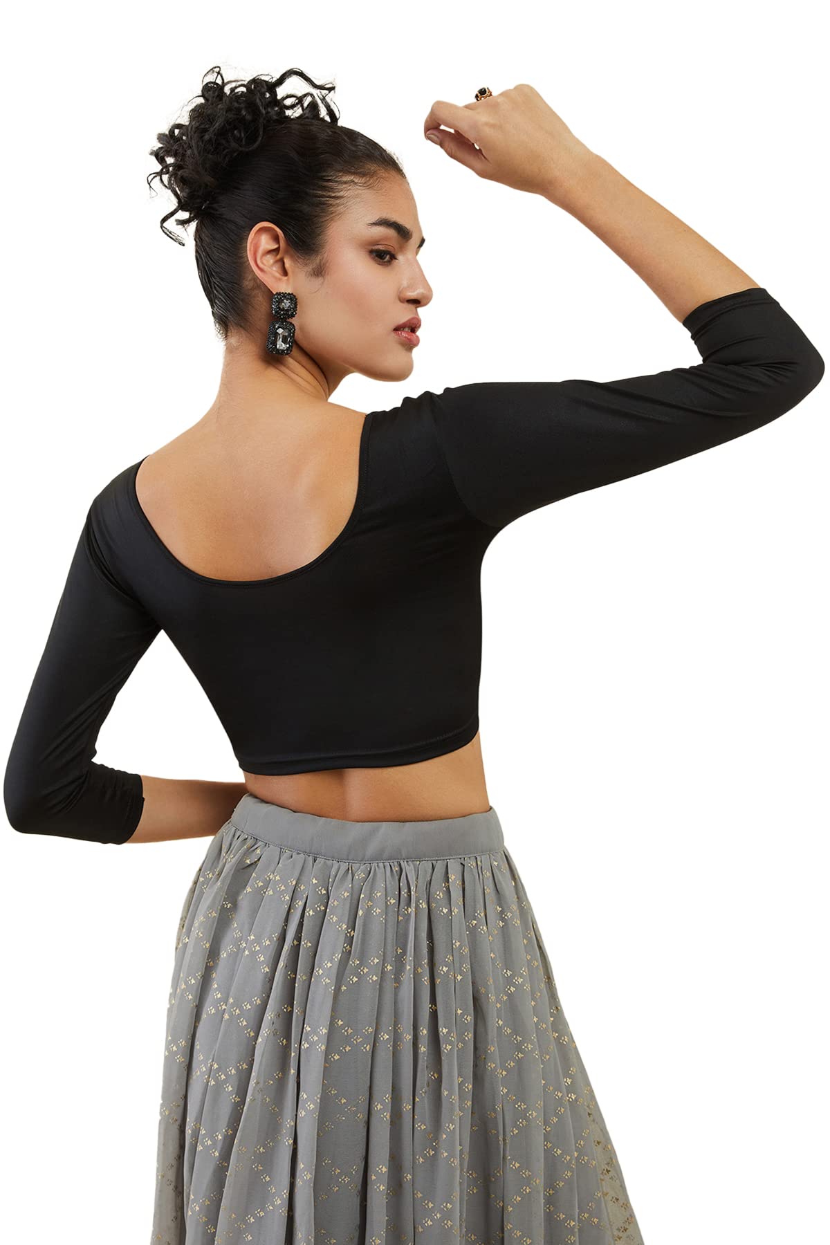 Soch Womens Black Cotton Hosiery Prince Cut Blouse, 3/4 Sleeve