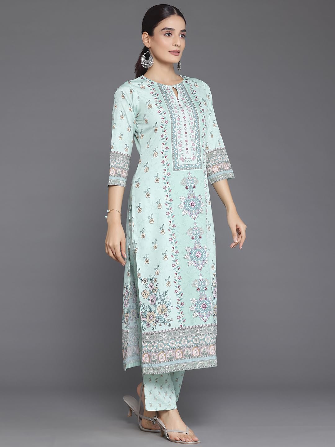 Libas Womens Printed Crepe Straight Kurta With Trousers and Dupatta