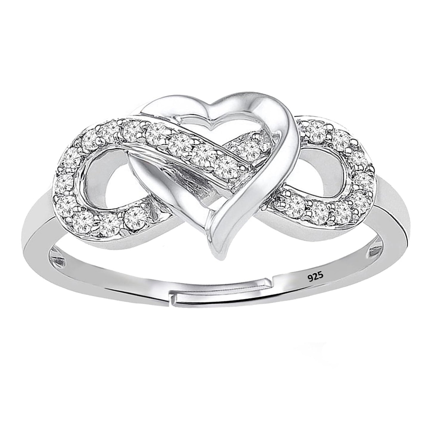 THE MARKETVILLA Pure 925 Sterling Silver Rings for Women, Infinity Ring for Women - Ring for Girlfriend, Silver Rings for Girls, Heart Infinity Style Ladies Anguthi (Adjustable size)