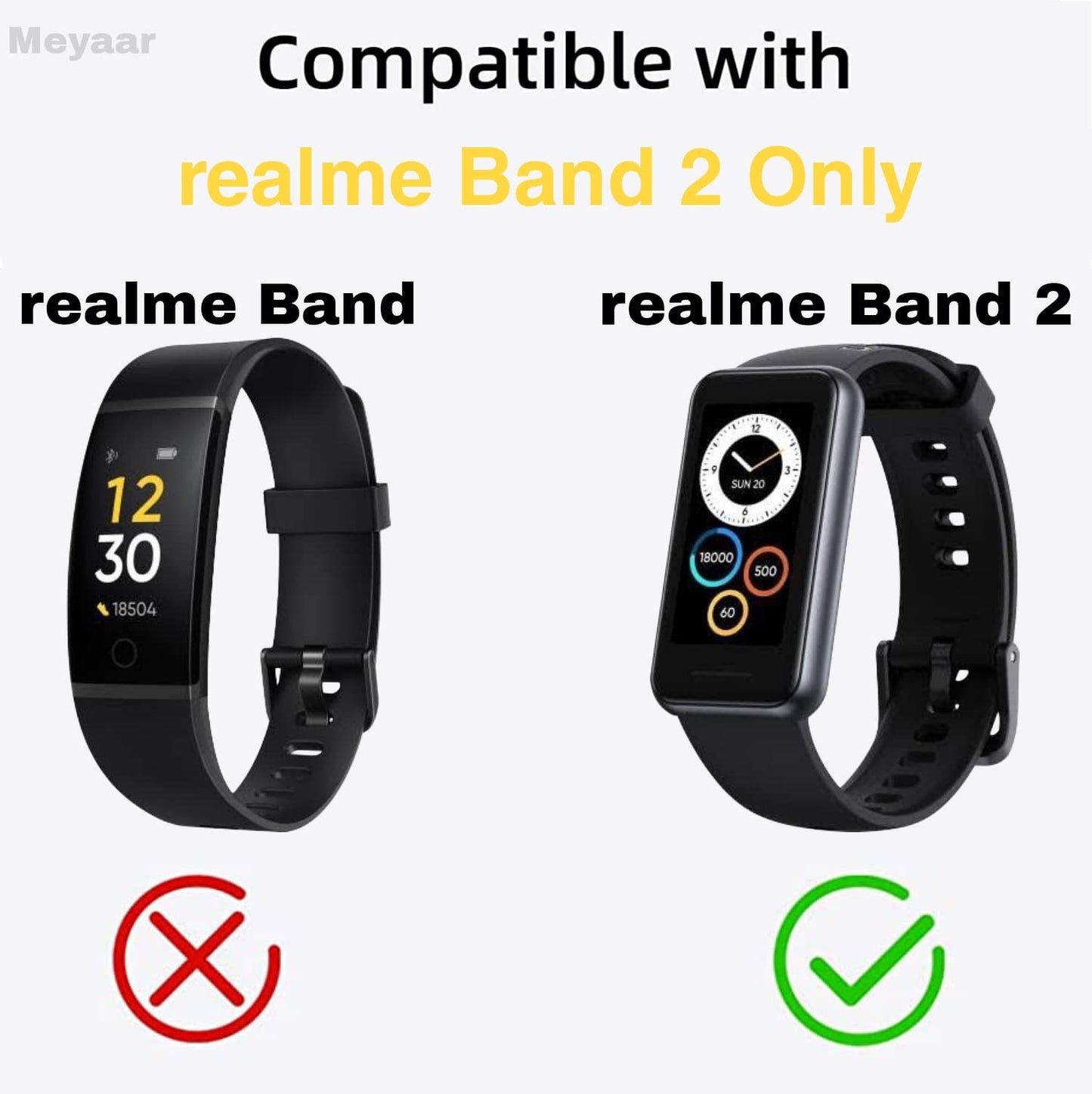 Meyaar Strap Band Only Compatible With realme Band 2 (Not For Any other Brand Watch) : (Tracker Not Included) (Strap Only) (Silicone (Black))
