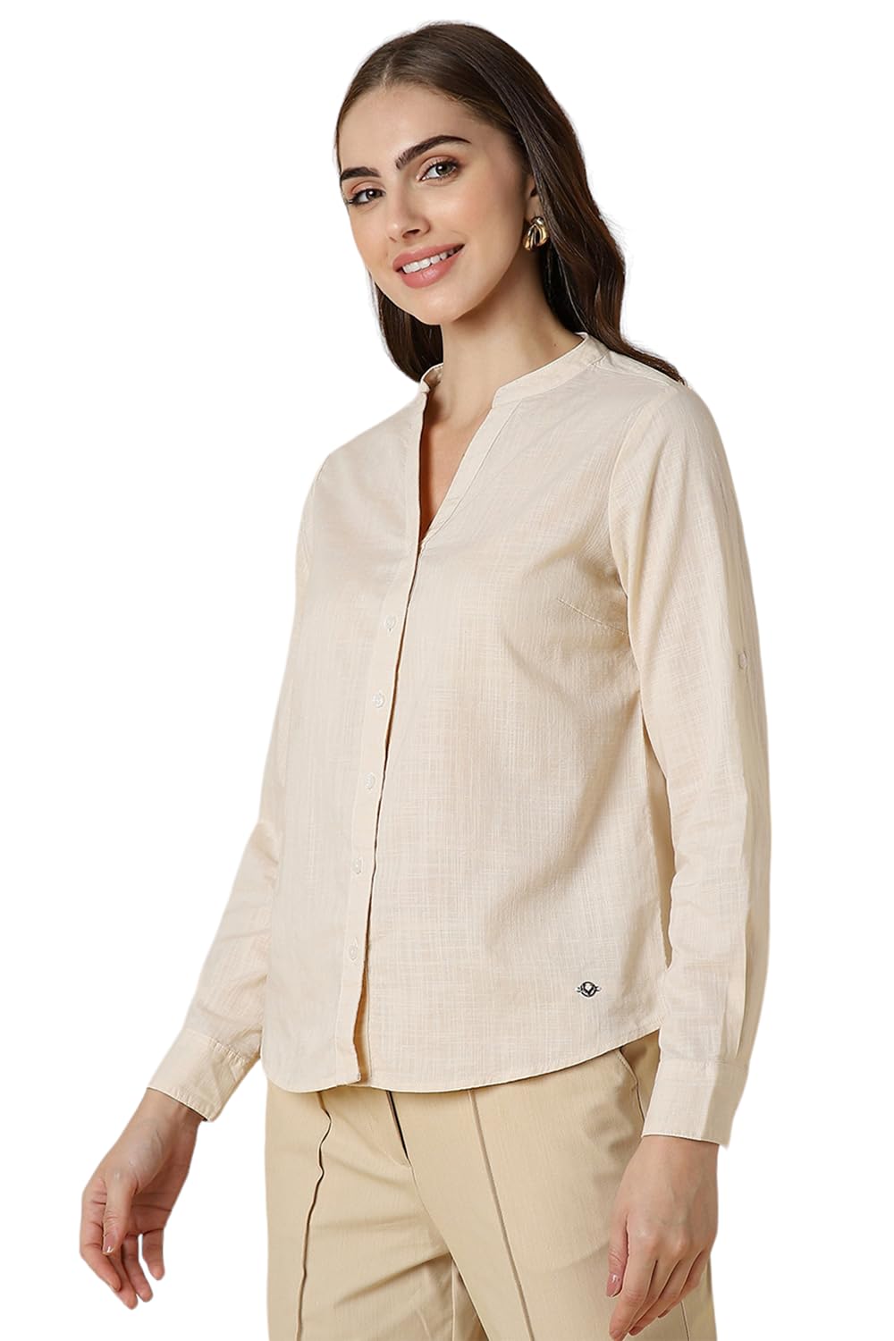 Allen Solly Women's Regular Fit Shirt (AHSFWRGFL75456_Beige