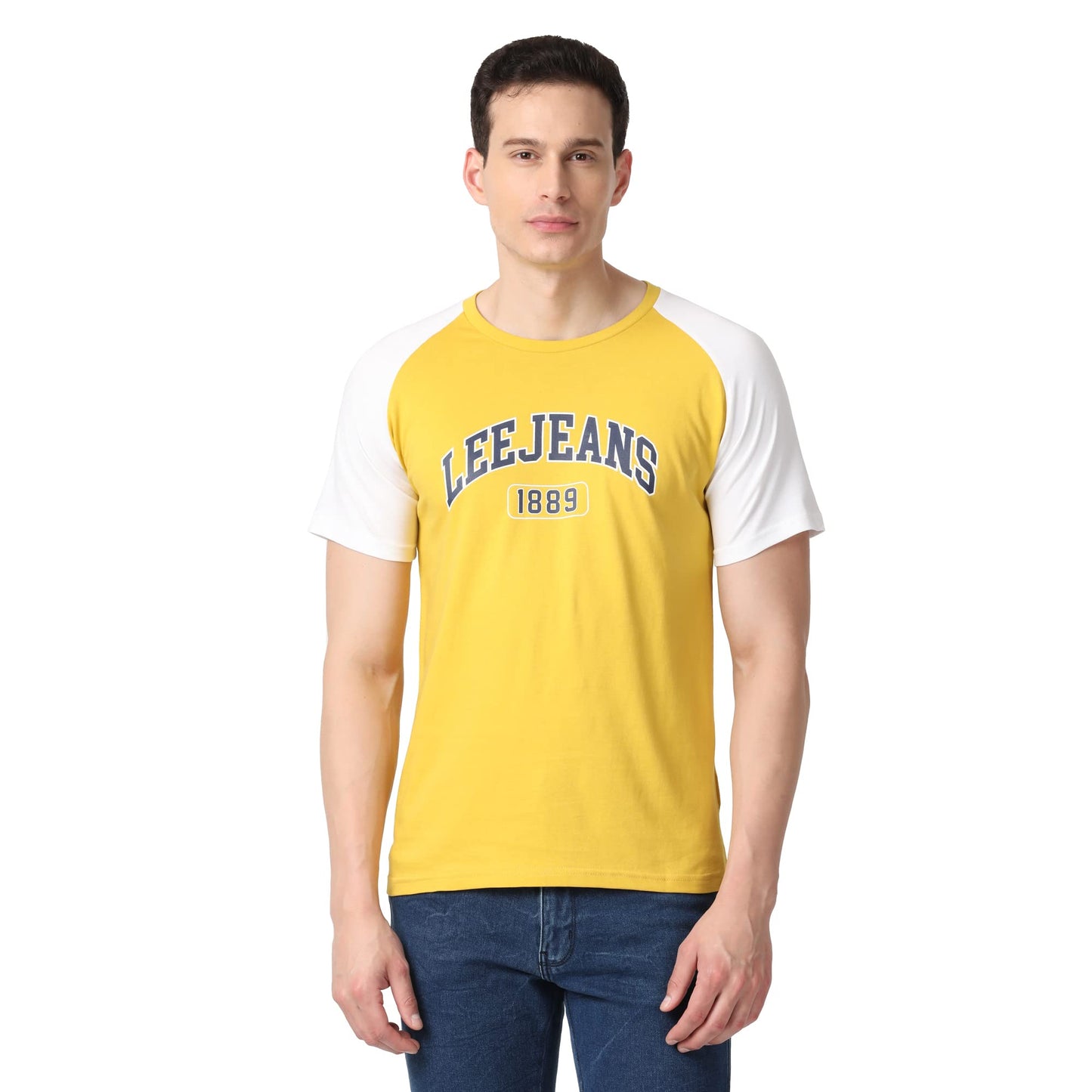 Lee Men's Slim Fit T-Shirt (LMTS002017_Yellow&White XL)
