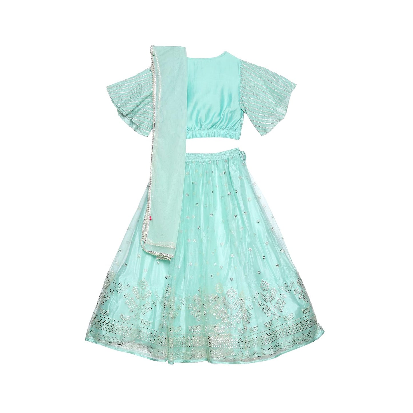 BIBA Girls Solid Polyester Blend Lehenga Set (KW5221_9_Green) (KW5221AW23MNT