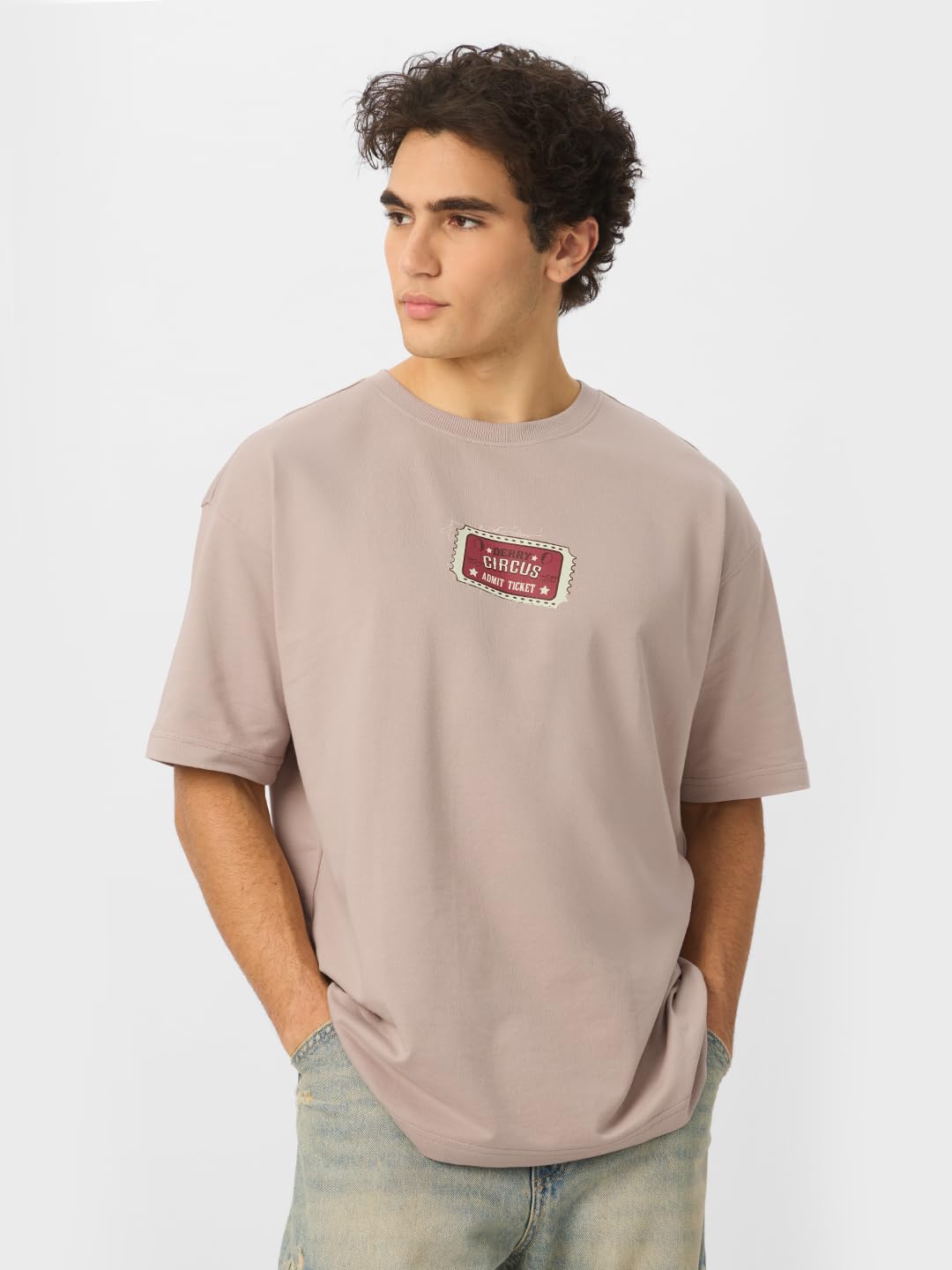 The Souled Store Official IT : Derrys Calling Mens and Boys Oversize Fit Half Sleeves Cotton T-Shirt Beige