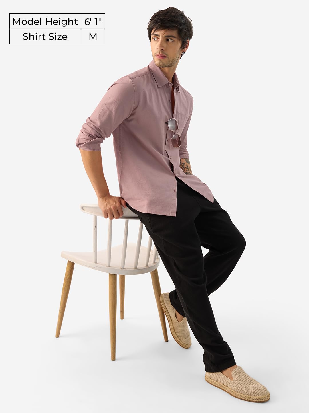 The Souled Store Soft Pink Men and Boys Collared Neck Long Sleeve Button Front Solid Regular Fit Cotton Linen Shirts