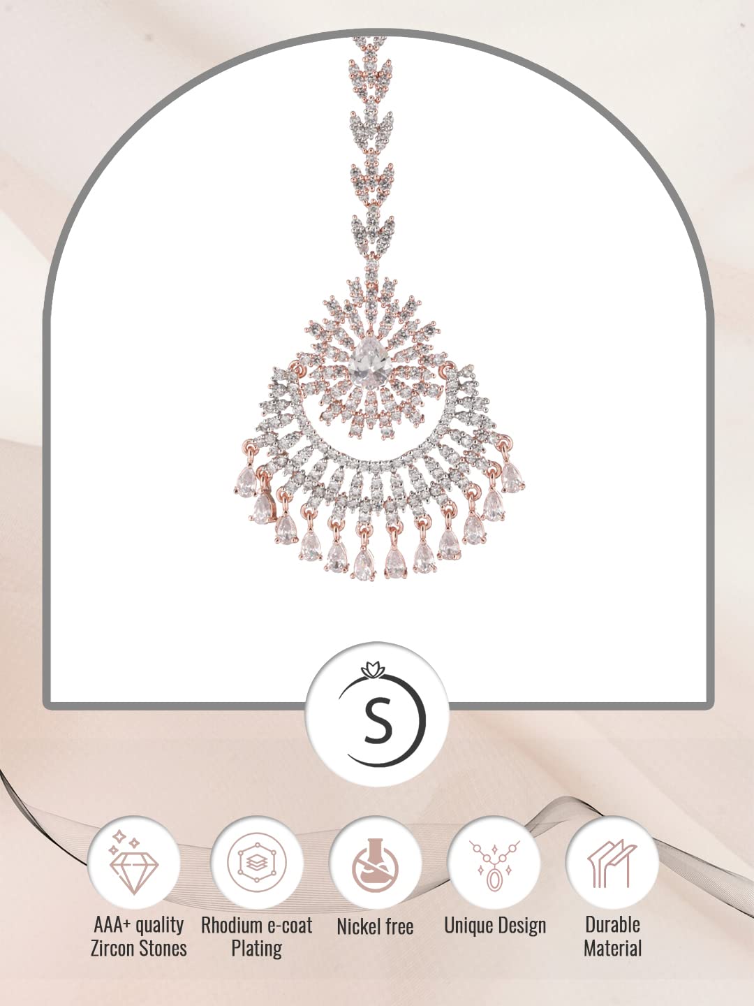 Saraf RS Jewellery-Rose AD studded Chandballi design Handcrafted Maang Tika