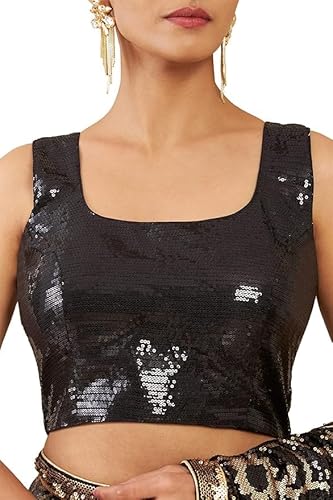 Soch Womens Black Art Silk Sleeveless Blouse with Sequins