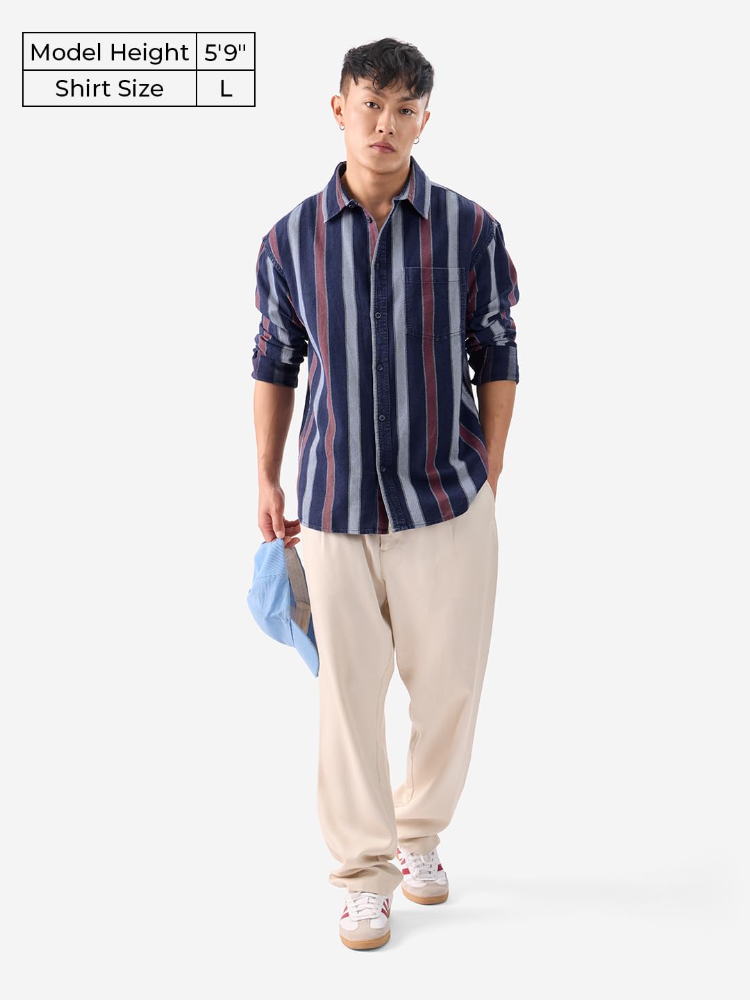 The Souled Store Stripes: Blue, Rust Red Men and Boys Long Sleeves Collared Neck Button Front Cotton Relaxed Fit Shirts