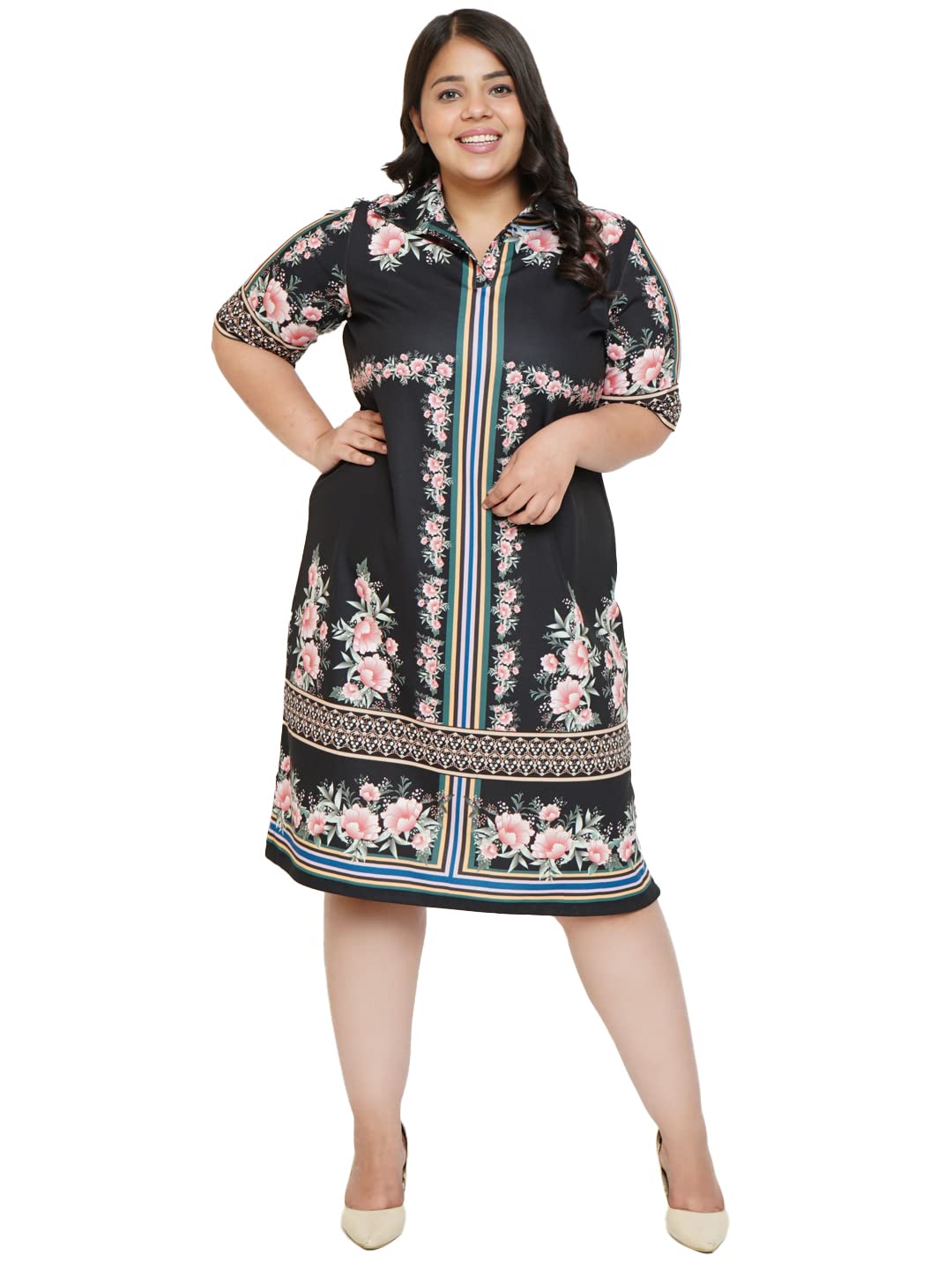 AMYDUS Women Plus Size Printed Polo Dress | Collared Neck | Short Sleeves |  Smart Straight Fit | Knee Length | Western Dresses for Women - XL to 9XL
