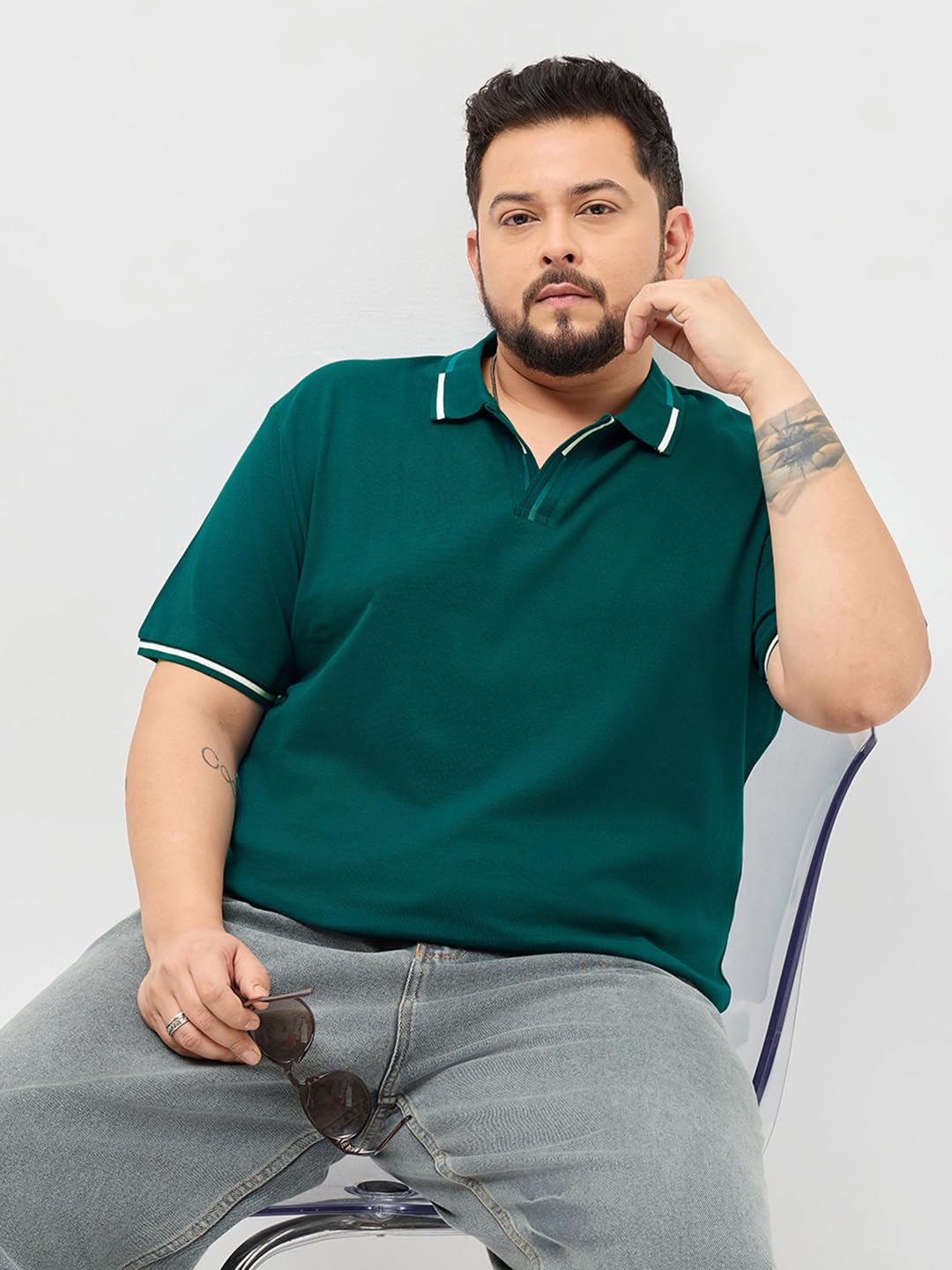 Urbano Plus Men's Teal Green Solid Regular Fit Half Sleeve Cotton Polo T-Shirt (pluspolosolcntipp-03-tealgrn-3xl)