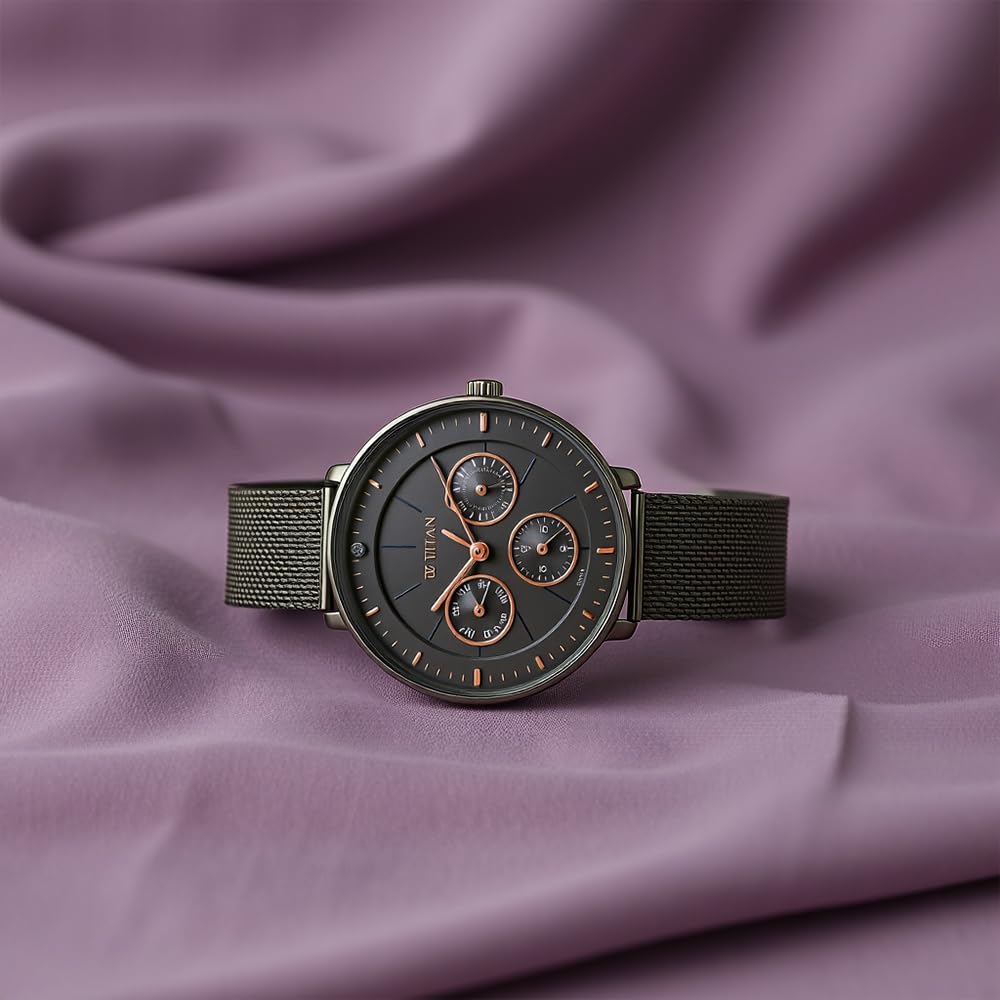 Titan Workwear Neo Quartz Analog Grey Dial Grey Stainless Steel Strap Watch for Women - NT2651QM01