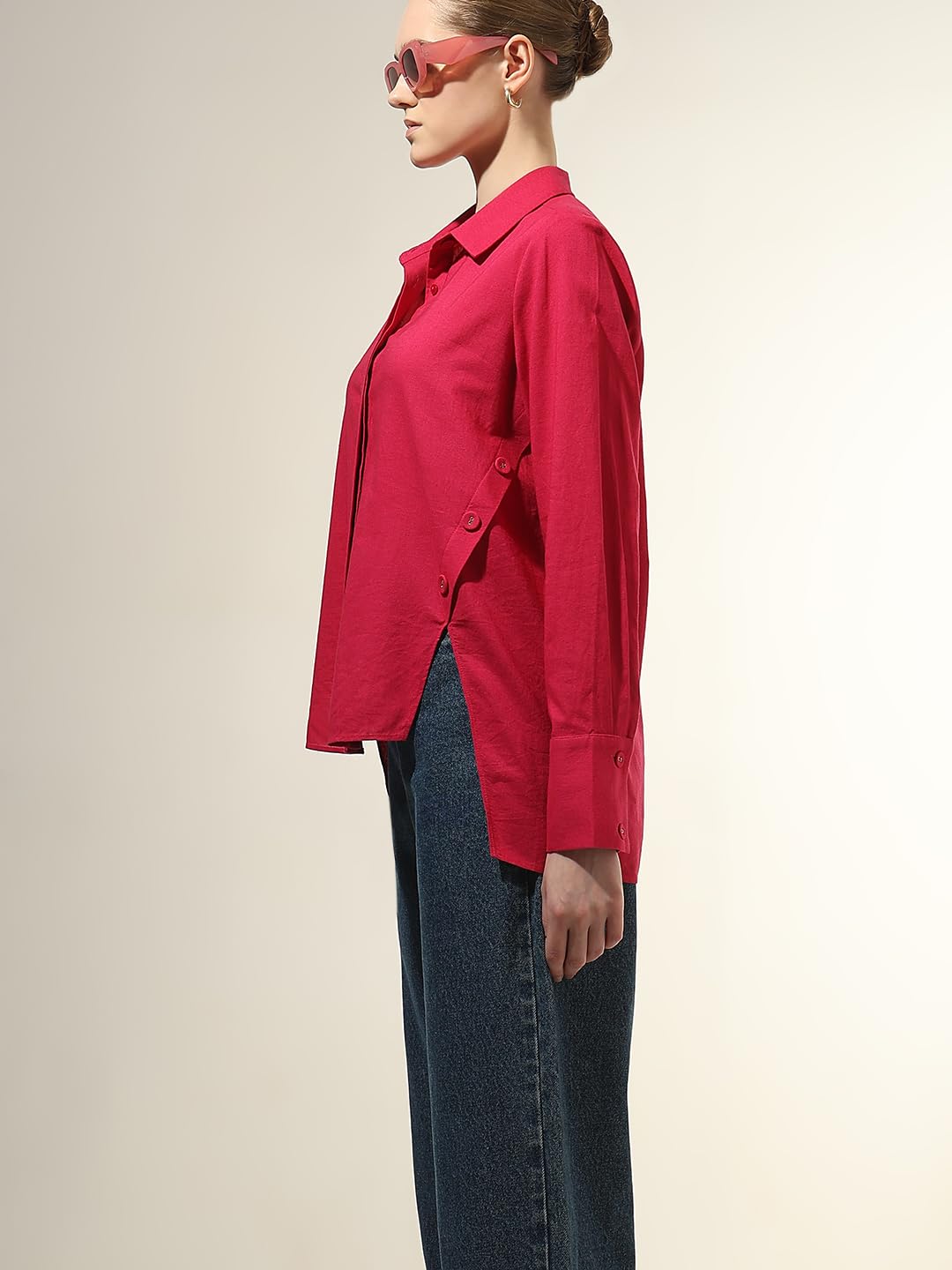 VERO MODA Women Solid Pink Cotton Regular Fit Shirt