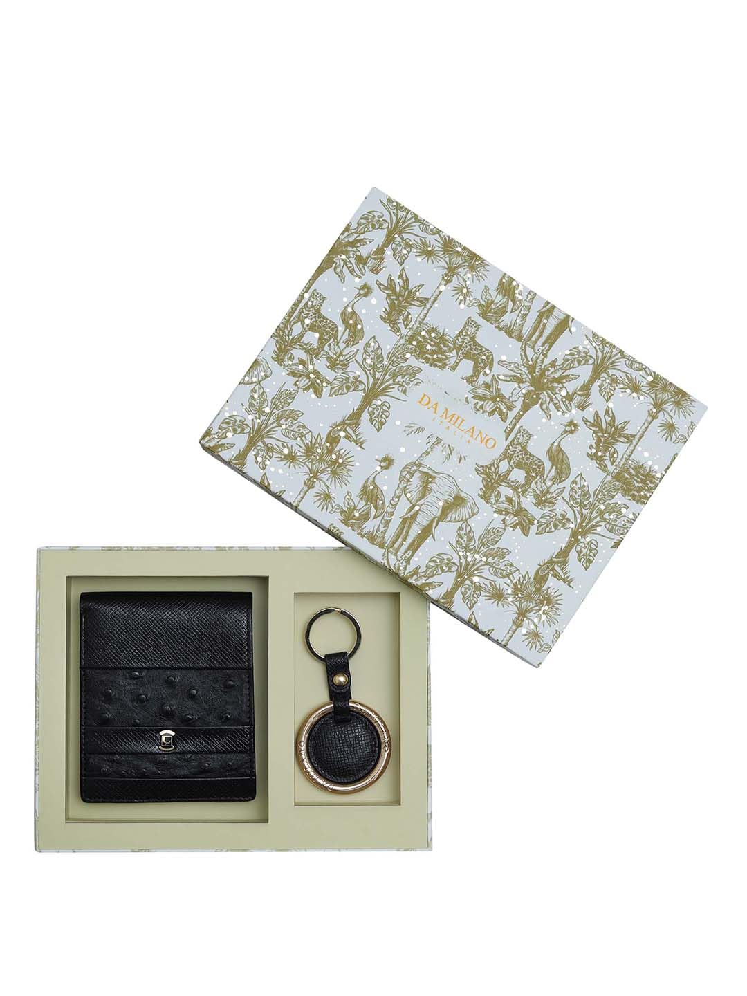 Da Milano Genuine Leather Black Men Wallet & Keychain (0027-1)