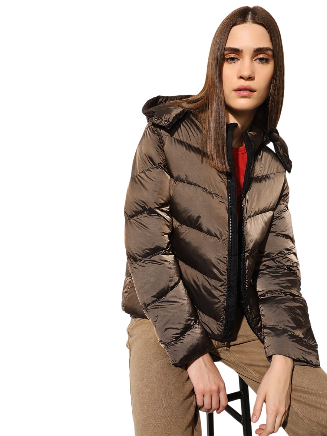 ONLY Women's Solid Regular Fit Brown Jacket