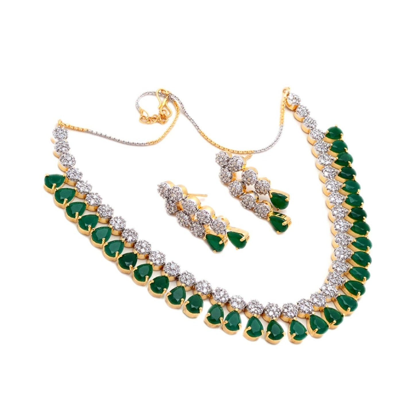 Jewar Mandi Emerald Gemstone Bridal Necklace Set Cz Ad Jade Handmade Meena Work Branded Real Jewelry 1E