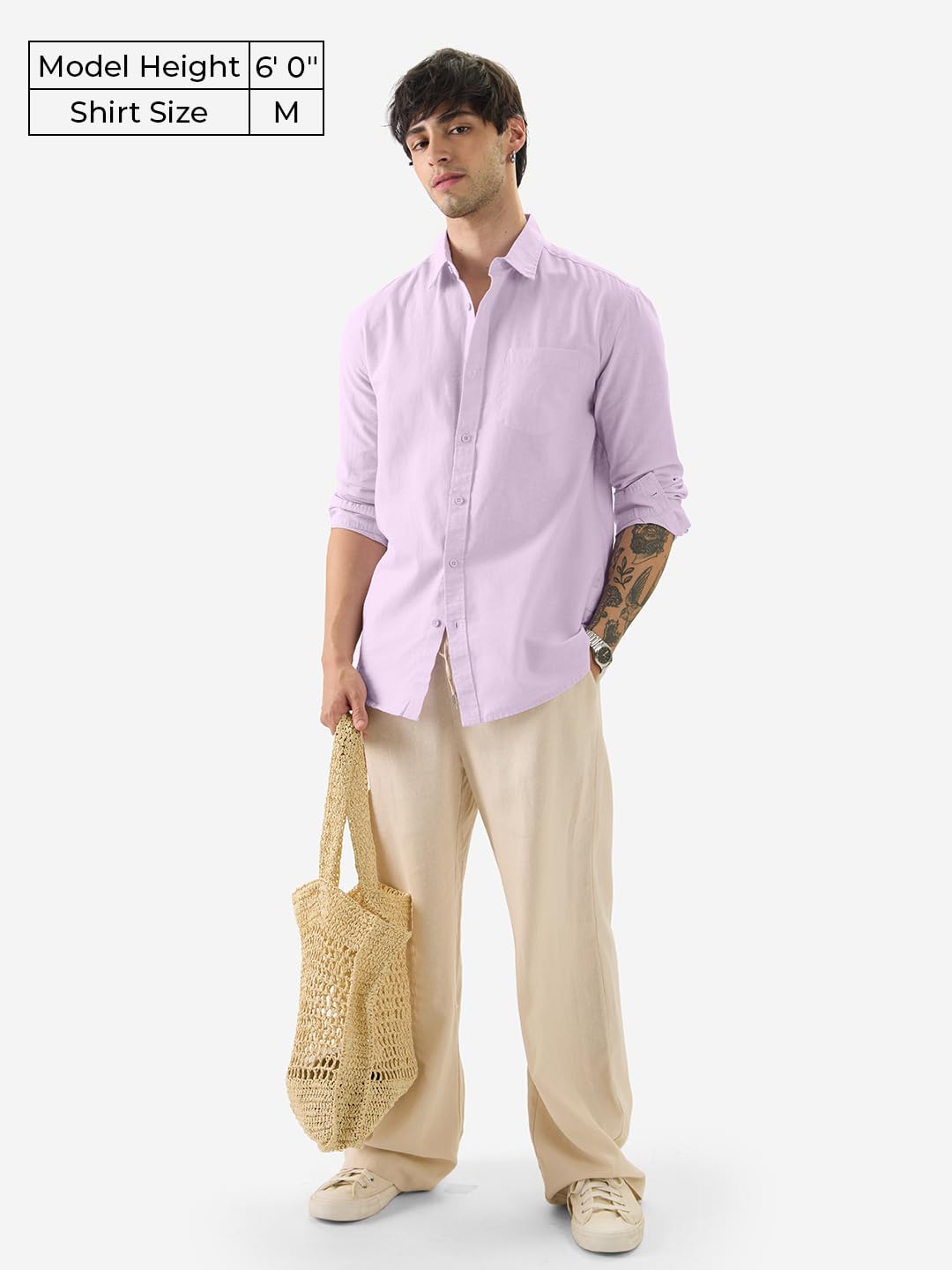 The Souled Store Orchid Purple Men and Boys Long Sleeves Collared Neck Button Front Regular Fit Cotton Linen Shirts