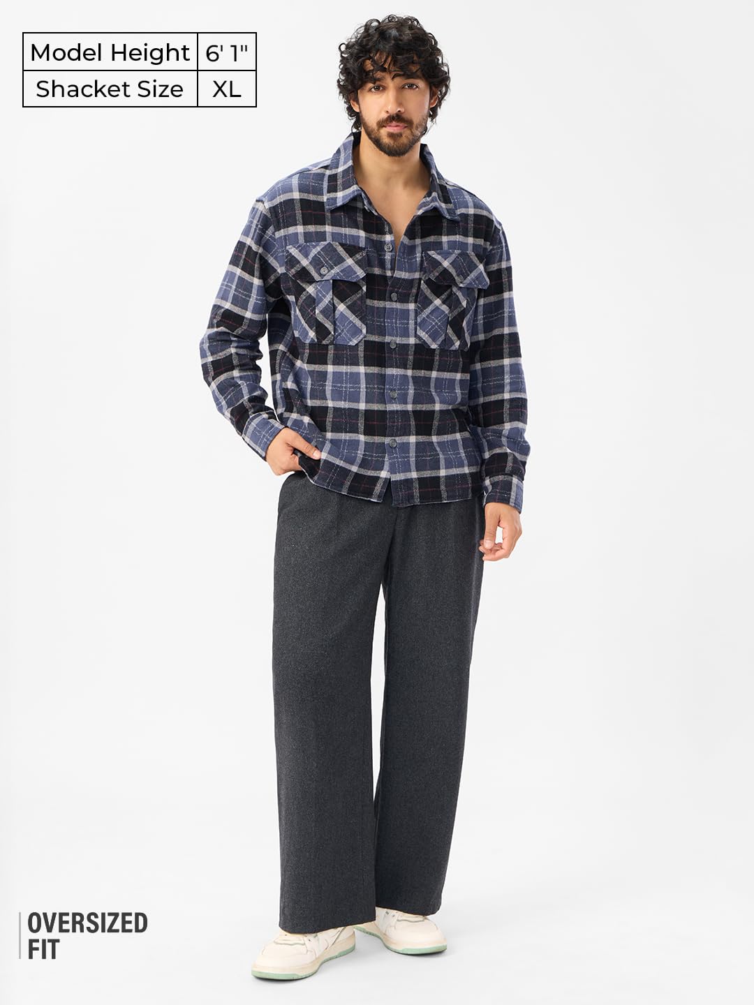 The Souled Store Plaid: Eclipse Men and Boys Long Sleeves Collared Neck Button Front Cotton Oversized Shackets