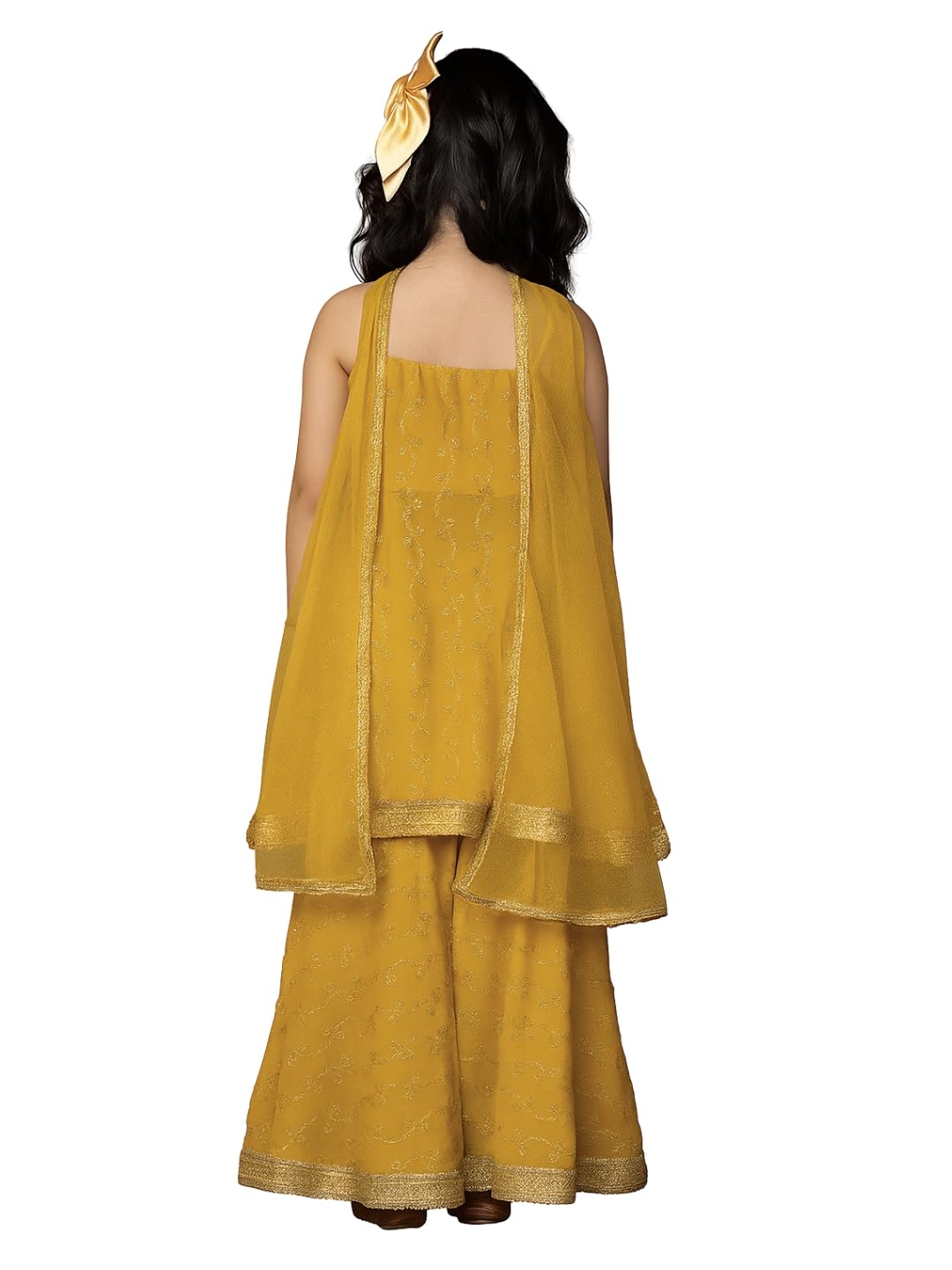 superminis Girls Georgette Sequins Embroidery Sleeveless Lehenga Choli with Net Dupatta Ethnic Wear Set (8-10 Years, Mustard)