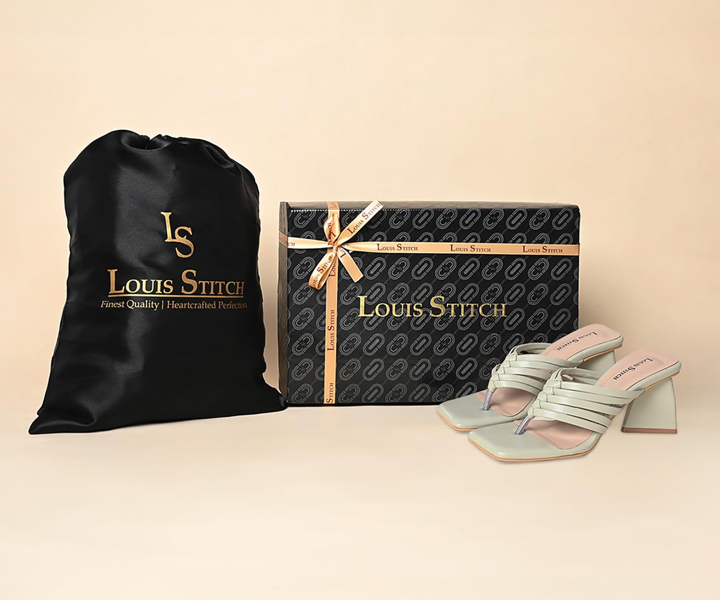 LOUIS STITCH Women's Fashion Green Slip-On Block Heel Sandals | Weaved T-Strap Stylish Heel Sandal for Ladies | LSOF-LDBH-WESTGR