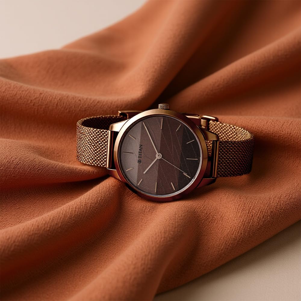 Titan Purple Glam It Up Quartz Analog Multicolor Brown Dial Brown Stainless Steel Strap Watch for Women - NT2664QM01