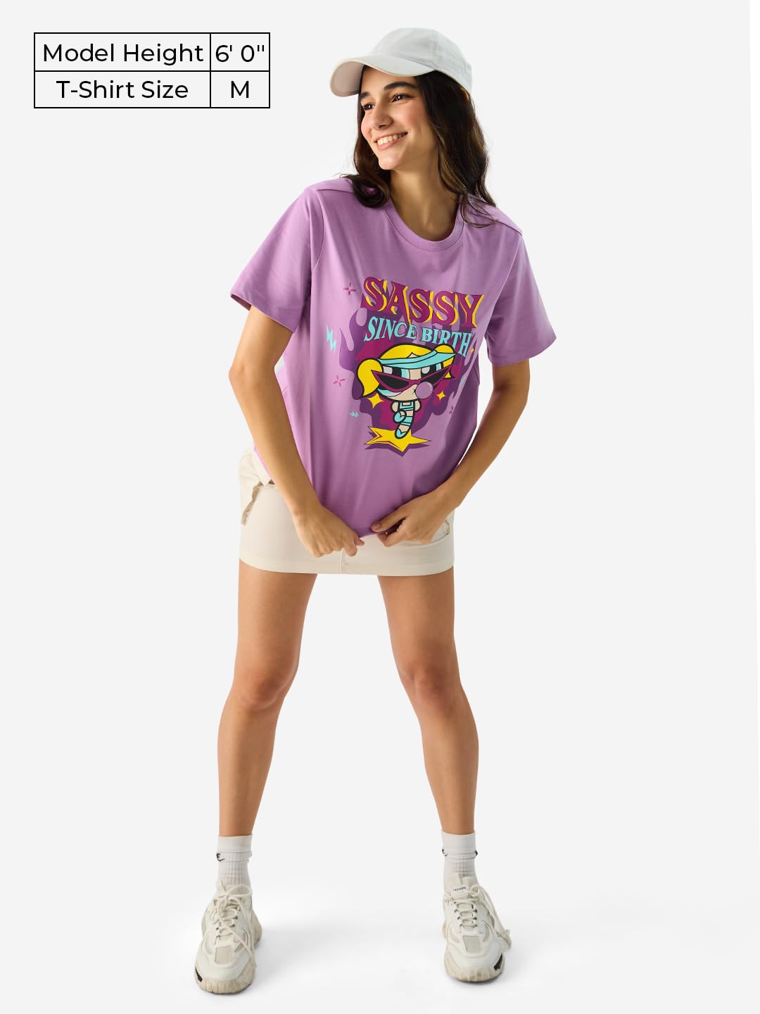 The Souled Store Official Powerpuff Girls: Sassy Since Birth Women and Girls Short Sleeve Round Neck Purple Graphic Printed Cotton Regular Fit T-Shirts