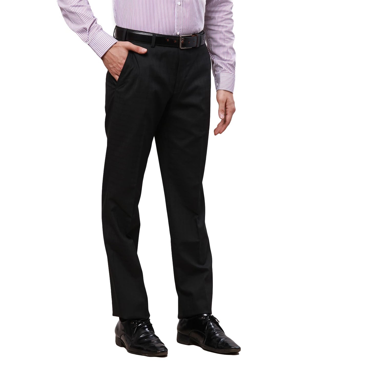 Park Avenue Men's Smart Fit Mid Rise Casual Pants (PMTX07524-K9_Black, 32