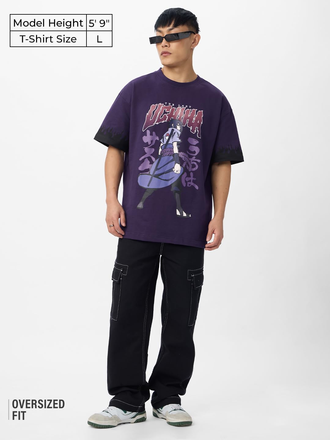 The Souled Store Naruto Shippuden: Uchiha Legacy Men and Boys Short Sleeves Round Neck Purple Graphic Printed Cotton Oversized T-Shirts