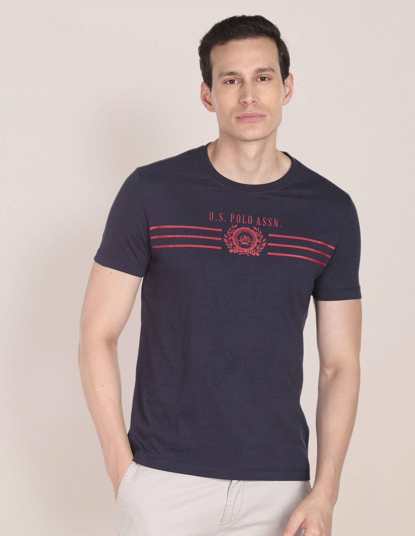 U.S. POLO ASSN. Men's Crew Neck Brand Print Cotton T-Shirt (USTSHS1368_Blue_L)