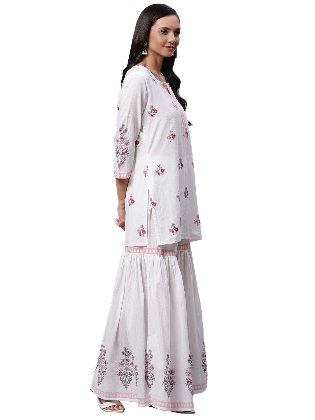 Divena Women's Plus Size Cotton Kurta, Sharara and Dupatta Set (White, 52) DK0541-7XL